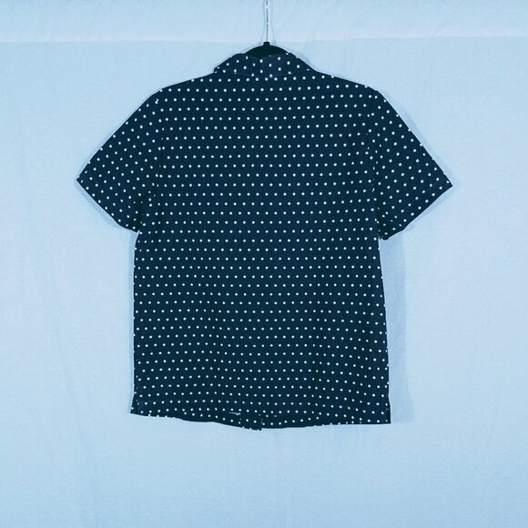 Blair Navy Blue Polka Dot Short Sleeve Button Down Top Size S - Picture 4 of 4